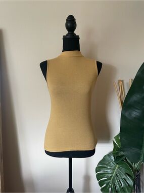 Miami Ribbed Sleeveless Mock Neck Tank - Mustard Yellow